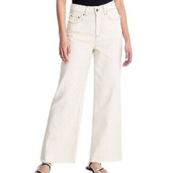 NEW Future Collective With Jenny K. Lopez High-Rise Raw Edge Ecru Jeans 00 - Picture 1 of 9